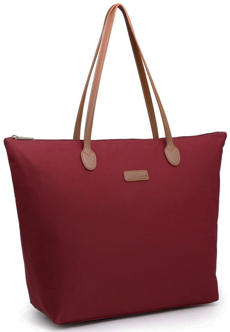 NNEE Water Resistant Light Weight Nylon Tote Bag Handbag - Large Size, Dark Red - Image 2
